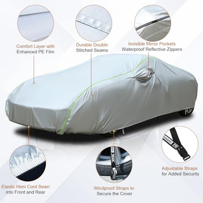 Light Shell Sport Car Cover Waterproof All Weather Fit for 173 (Silver / CM：for Coupe(Lenght 173"-182" ))