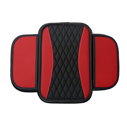 Leather Car Center Console Cover with Side Pockets (Red)