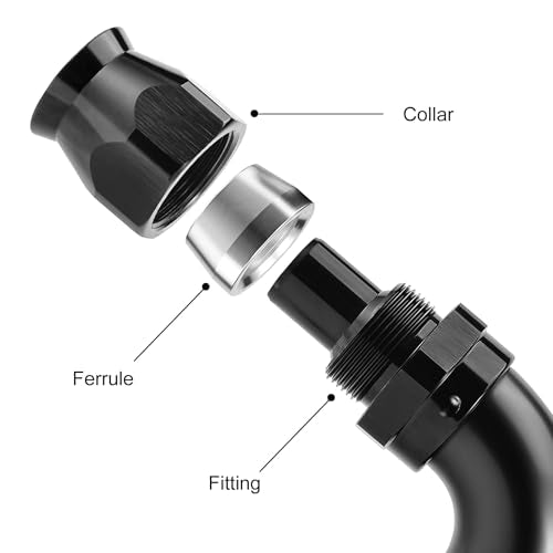 12AN 90 Degree PTFE One Piece Full Flow End Hose Fitting Aluminum Black (12AN / 90 Degree)