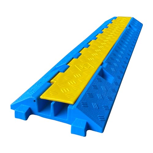 1 Pack Blue Rubber Cable Ramp Hose Cable Protector Ramp 2 Channel 22000Lbs Load Capacity Traffic Speed Bump Wires Power Lines Extension Cord Cover for Indoor Outdoor (B2XC06-1)
