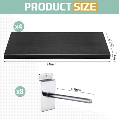 Wooden Floating Shelves for Wall Set of 4 (Black / 23.6" X 11.8" X 1.1")