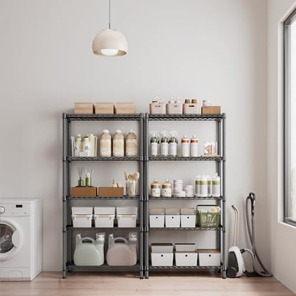 1250 lbs 5 Tier Shelf Metal Storage Shelves Shelving Wire Rack Heavy Duty Closet Organizers for Garage Kitchen Bathroom Laundry Black 15.7" D x 33.5" W x 68.5" H (5 tier, 15.7" D x 33.5" W x 68.5" H / Black)