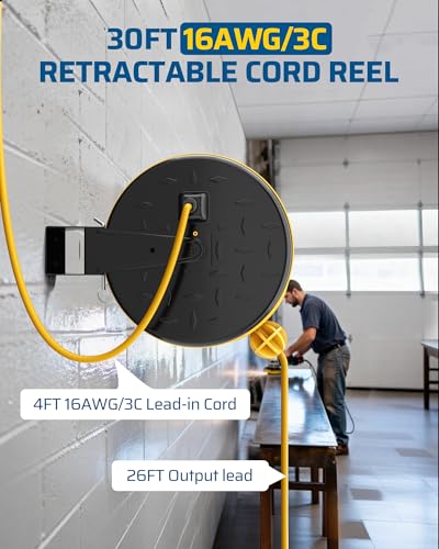 Retractable Extension Cord Reel (Black/Yellow-yellow Cord)