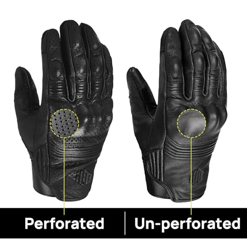 Goatskin Leather Motorcycle Motorbike Powersports Racing Gloves Touchscreen for Men and Women Model DN01 (Black Unperforated / X-Large)