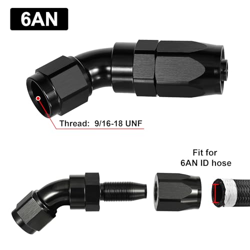 6AN 45 Degree One Piece Full Flow Hose End Fitting Swivel for CPE Braided Hose (6AN / 45 Degree)