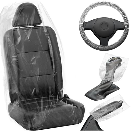 250 PCS Disposable Car Seat Covers Clear Plastic Vehicle Seat Protector Set with Steering Wheel (250 PCS / Car Seat Covers Set)