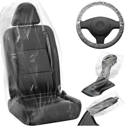 250 PCS Disposable Car Seat Covers Clear Plastic Vehicle Seat Protector Set with Steering Wheel (250 PCS / Car Seat Covers Set)