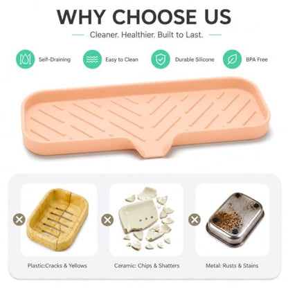 Silicone Soap Dish with Drain Spout (Pink / L(12"×4"))