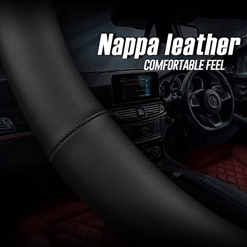 Nappa Premium Leather car Steering Wheel Cover (Black (red blue line))