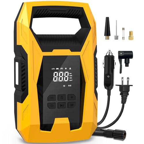 AC DC Tire Inflator Portable Air Compressor (Yellow)