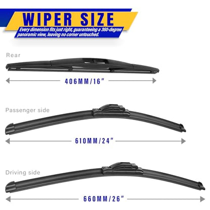 3 Wipers Fits Honda Passport 2019 (26"+24"+16")