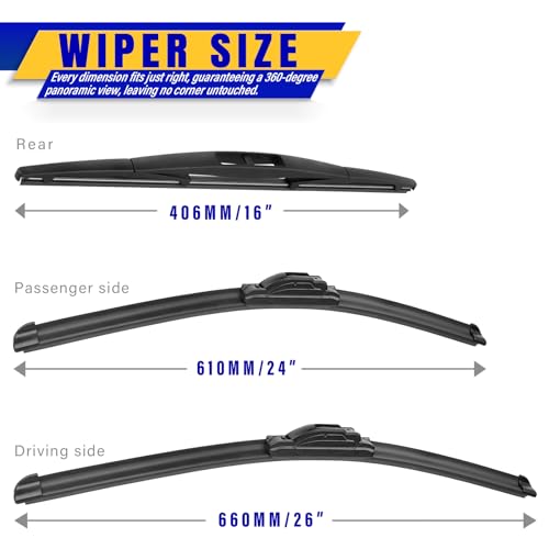 3 Wipers Fits Honda Passport 2019 (26"+24"+16")