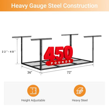 3x6ft Overhead Ceiling Garage Storage Rack (Black / 3x6ft)