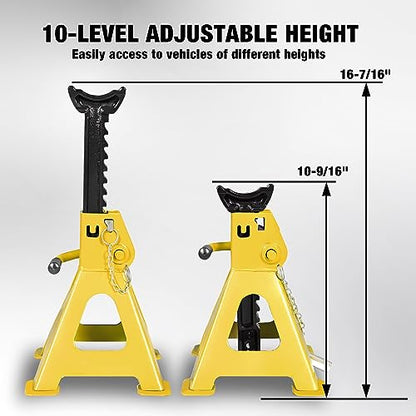 2 Ton Jack Stands with Double Locking and Large Foot Base for Lifting Car (yellow / 2 ton double locking and upgraded base)