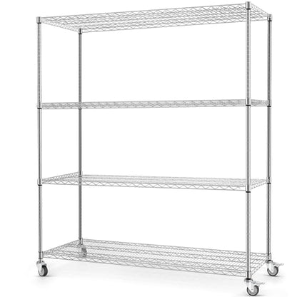 Heavy Duty Rolling Wire Shelving Unit with Wheels (Silver / 60"x 24"x72" - 4-Tier)