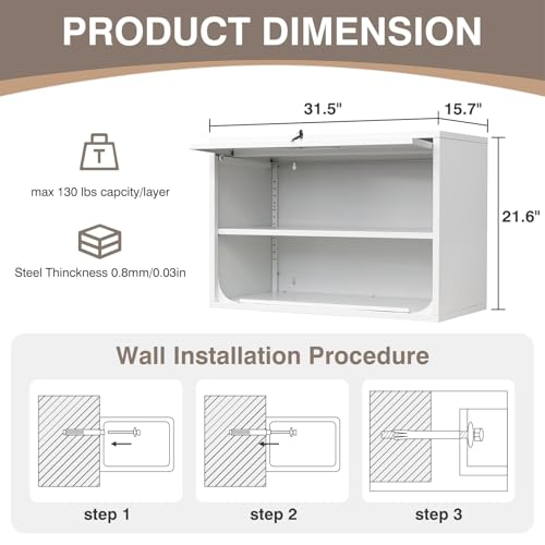 Metal Wall Cabinet with Locking Door and Shelf (21.65"H / White)