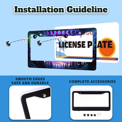 Moon Phases Aurora Forest License Plate Frame Night Sky License Holder (Moon Phases Aurora Forest)