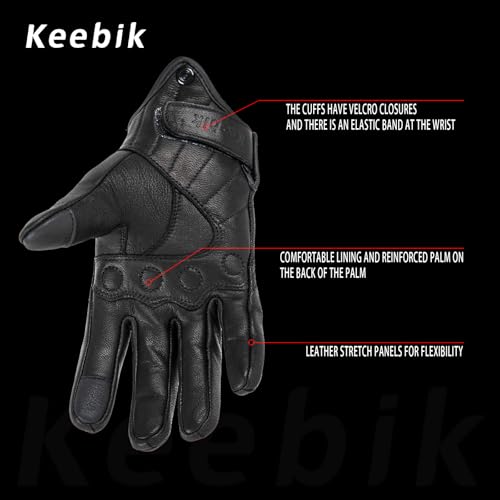 Goatskin Leather Motorcycle Motorbike Powersports Racing Gloves Reflective Skull Touchscreen for Men and Women Model (White / Small)