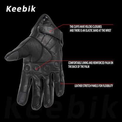 Goatskin Leather Motorcycle Motorbike Powersports Racing Gloves Reflective Skull Touchscreen for Men and Women Model (White / Small)