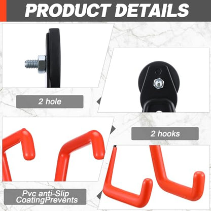 10 Pcs Large Magnetic Hooks Heavy Duty Garage Magnet Hooks Strong Storage Utility Magnetic Hangers with Anti Slip Rubber Coating for Indoor and Outdoor Hanging (Orange)