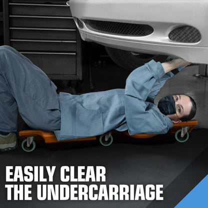 40" L X 19" W Vehicle Repair Low Profile Plastic Rolling Garage Shop Creeper with Padded Headrest (Orange / 40 Inches)