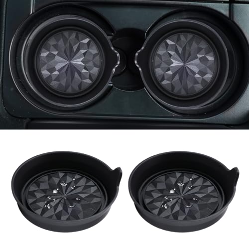 Car Cup Coaster Universal Automotive Waterproof Non (Black Flower Solid / 2 Pack)