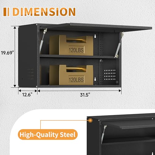 Metal Garage Wall Cabinet with Up (Black / 19.7"H Wall Cabinet(1-Door))