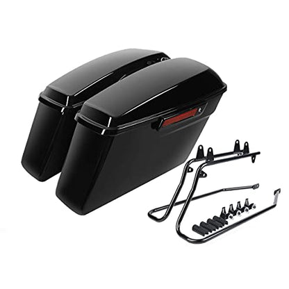 Motorcycle Saddlebags with Black Conversion Brackets Fit For Harley Softail Deluxe Heritage Softail 1984 (Vivid Black W/ Black Latches)