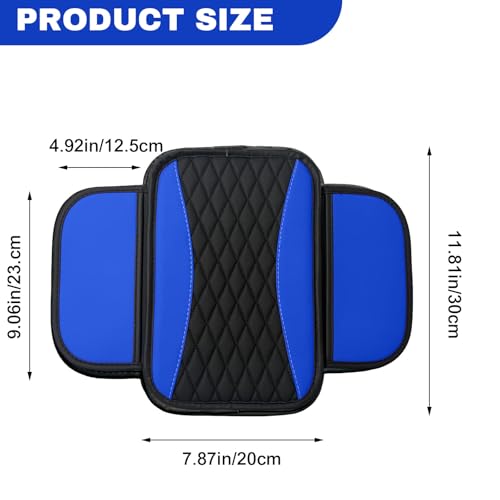 Leather Car Center Console Cover with Side Pockets (Blue)