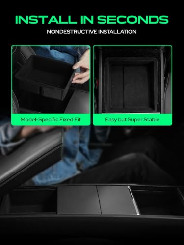 Center Console Organizer Tray for Tesla Model Y Juniper 2025 2026 (2PCS Center Console & Armrest Upper Tray)
