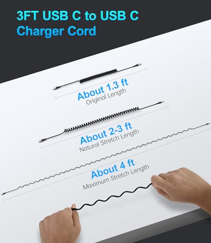 USB C Cable 3A Fast Charging 5FT Coiled USBC to USBC Charger Cable for Car (5FT / USB C to USB C / Silver)