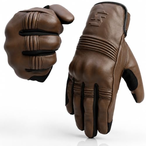 Leather Motorcycle Gloves for Men and Women (Large / Classic Brown)
