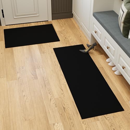 Kitchen Rug Set of 2 (Solid Black)