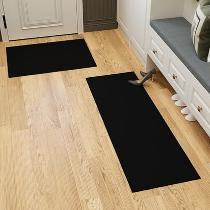 Kitchen Rug Set of 2 (Solid Black)