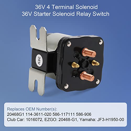 36V 4 Terminal Solenoid 20468G1 36V Solenoid Relay Switch Replacement for EZGO (36V For 1988-up ; G8,G9,G14,G16)