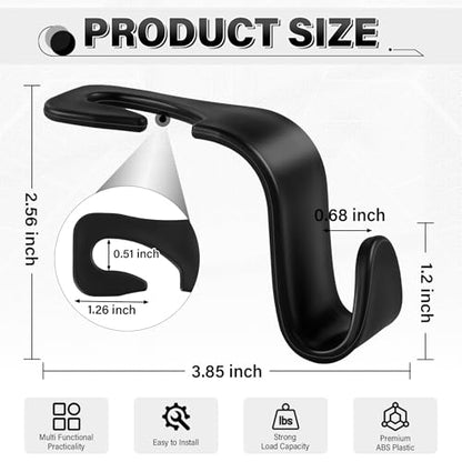 4 Pack Car Seat Headrest Hooks (4pc / Black)