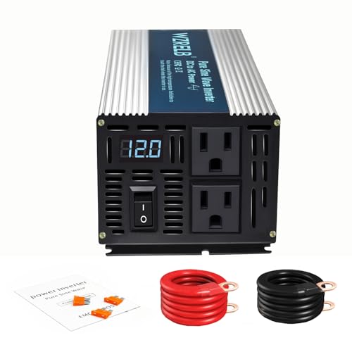1200W Pure Sine Wave Inverter 24V DC to 110V 120V AC Power Converter with LED Display