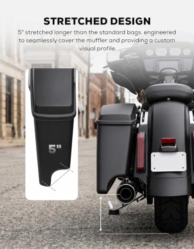 Motorcycle 5" Stretched Saddlebags Fit For Harley Touring 2014 (5" Stretched-Matte Black)