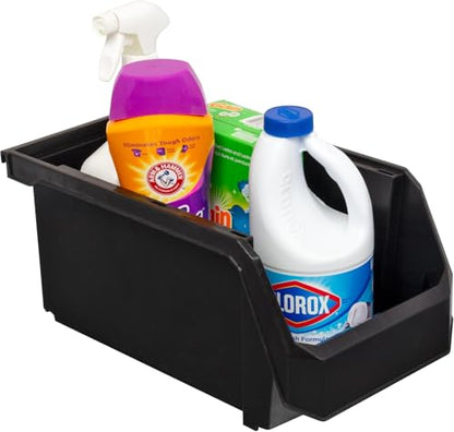 Akro Mils ReadySpace Large Stackable Plastic Storage Bins (Black / Large, 6-Pack)