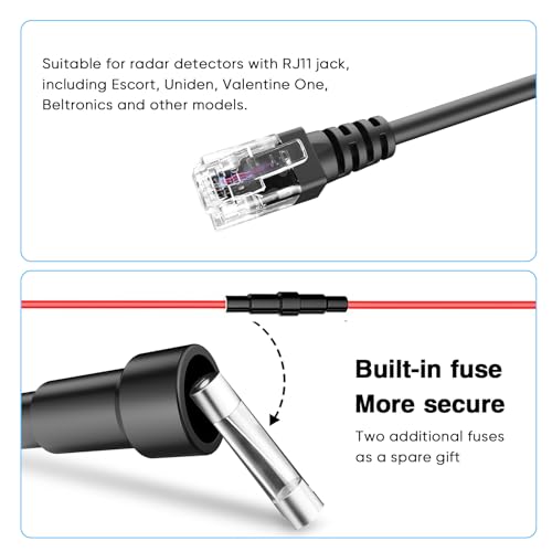 Radar Detector Rearview Mirror Rod Mount and Radar Power Cord Hardwired Kit (For Radar Base With EZ Magnet Connection)
