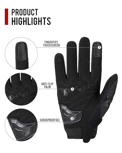 Motorcycle Gloves Touch Screen for Men Women Padding Hard Knuckle Cycling Motorbike ATV Hiking Riding Climbing Glove (Medium / Carbon-Black)