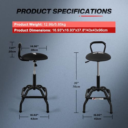 Garage Stool Adjustable Height Swivel Work Mechanic Shop Stool with Backrest (Black)