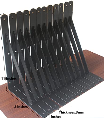 40 Pack L11 x H 8" Black Heavy Duty Shelf Brackets with Screws Metal Shelf Brackets Shelf Support Angle Brackets for Shelves L Brackets Heavy Duty Floating Shelf (40 Pack-Black / 11''x8'')