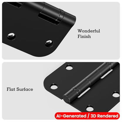 Rounded Matte Black Door Hinges 3.5 Inch 5 (Matte Black-Rounded / 36 Pack-Ball Bearing-lasting no squeak)