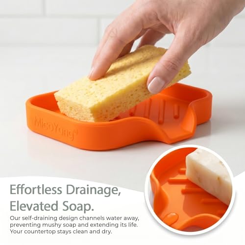 Silicone Soap Dish with Drain Spout (Orange / S(4.9"×3.2"))