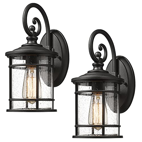 Modern Porch Lights 2 Pack (Black - Seeded Glass / 12.5 Inch)