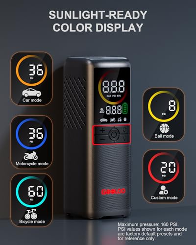 GT160 Tire Inflator Portable Air Compressor (‎Black-red)