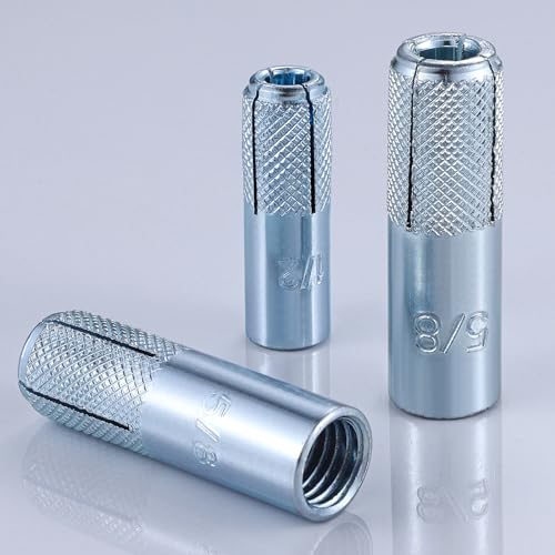 100 pcs) 1/4"-20 Premium Zinc Plated Carbon Steel Drop in Anchors Assortment, Knurled Drop-in-Anchor for Solid Concrete, Internal Forced Expansion Screw Bolts (1/4"-20 / Zinc)