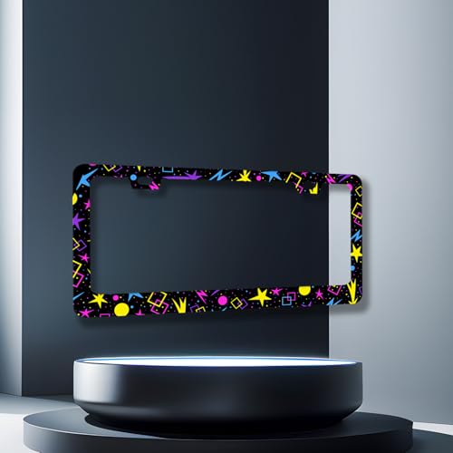 Psychedelic Stars License Plate Frame Stainless Steel Funny License Holder (Funny Stars Abstract Stars)