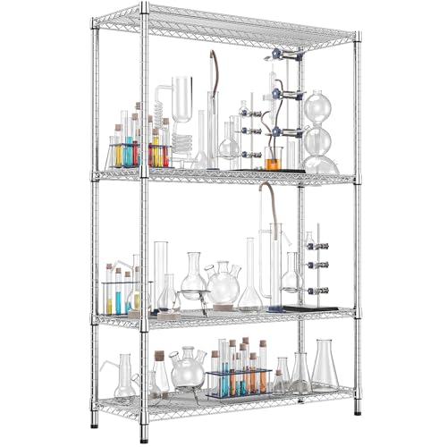 3400 LBS Garage Shelving Wide Storage Shelves 4 Tier Metal Shelves Heavy Duty Adjustable Utility Shelf Rack Chrome 17.7" D x 47.2" W x 70.4" H (4 Tier, 17.7" D x 47.2" W x 70.4" H / Chrome)